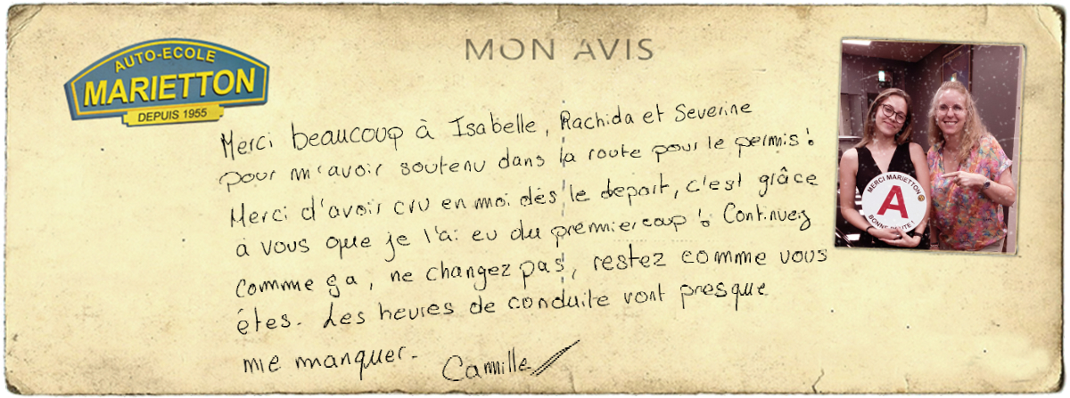 avis manuscrit de Camille