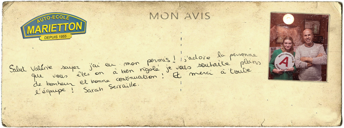 avis manuscrit de Sarah